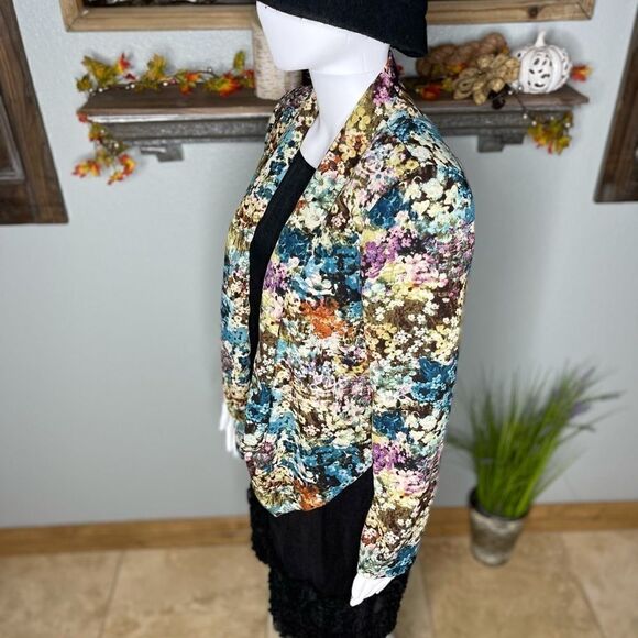 Lush Multi Colored Floral Scallop Hemline Waterfall Neckline Bolero Jacket - Picture 7 of 16